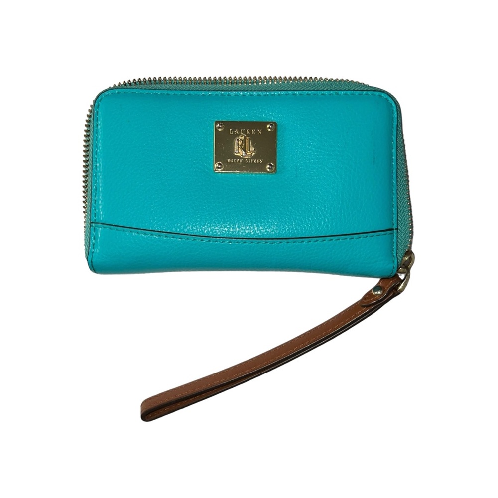 Lauren Ralph Lauren LRL Zip Around Wristlet Wallet Brown Leather Gold AS IS